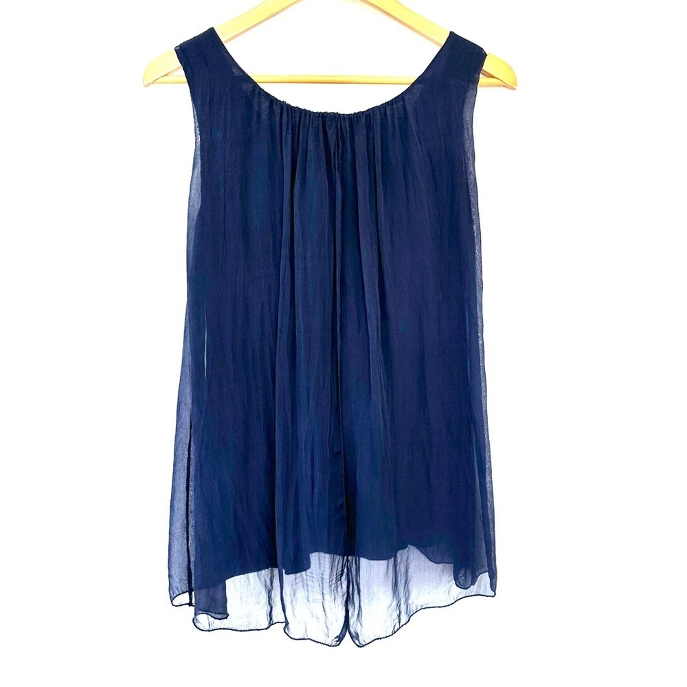 Bellambia Italy Asymmetrical Blue Blouse with Flowing Design, silk - Picture 4 of 11